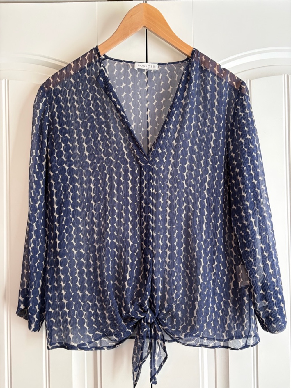 Rosso 35 100% Silk Blue Geometric Shapes Sheer Women's Size 40 US Sz‎ Small